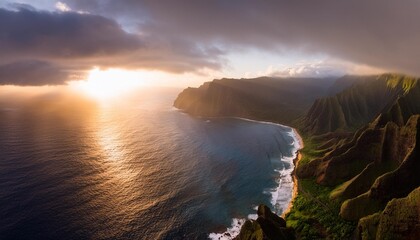 Wall Mural - sunrise over the coast of kauai hawaii