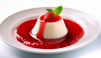 Wall Mural - a serving of panna cotta with strawberry sauce img