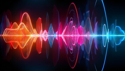 Canvas Print - big neon speaking sound sine wave background