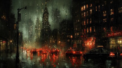 Wall Mural - Rainy Night in the City