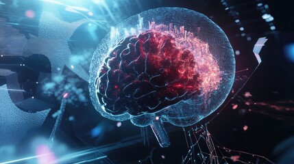 Wall Mural - ai brain made of glowing lines and dots, showcasing futuristic technology. human brain activity with
