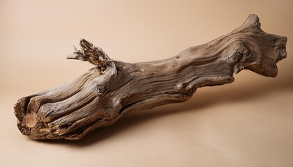 old dry wooden snag on a beige background