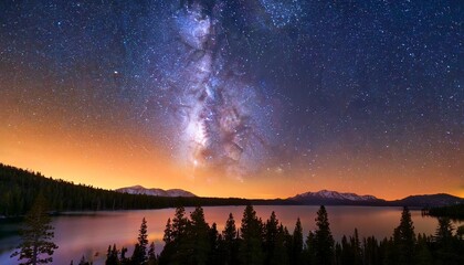 Wall Mural - milky way galaxy risising over lake tahoe on the nevada side