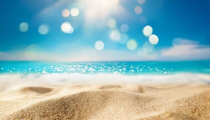 sand with blue sea beach summer defocused background with glittering of sunlights