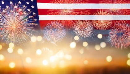 american flag patriotic poster with fireworks and lights background for festive celebration