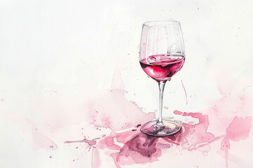 Wall Mural - A glass of wine is shown with a splash of pink paint on the table