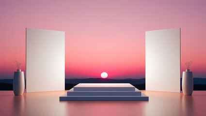 Canvas Print - minimalist pink sunset generative ai