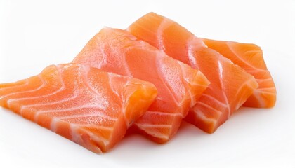 Wall Mural - slices of raw salmon used in sashimi isolated on white