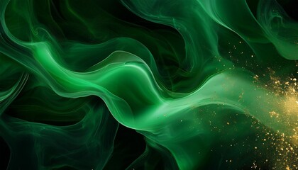 Wall Mural - abstract art background featuring flowing green smoke with golden specks embodying a sense of mystery and elegance