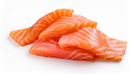 Wall Mural - slices of raw salmon used in sashimi isolated on white