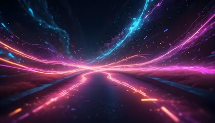 Wall Mural - a futuristic, neon-lit road or tunnel with glowing energy beams and swirling cosmic elements in the 