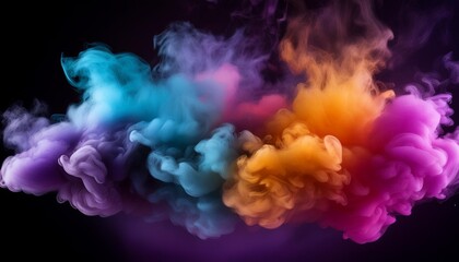 multicolored smoke puff cloud design elements on a dark background