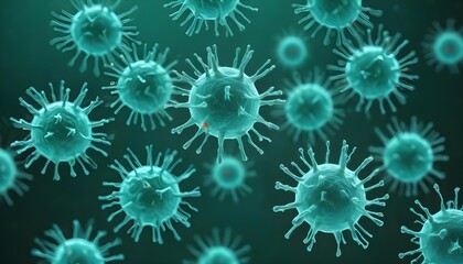 Wall Mural - microscopic view of green virus particles, close-up of the novel coronavirus structure