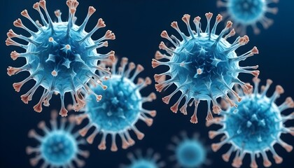 Wall Mural - Microscopic view of coronavirus particles, showing the distinctive spike proteins on the surface of the virus