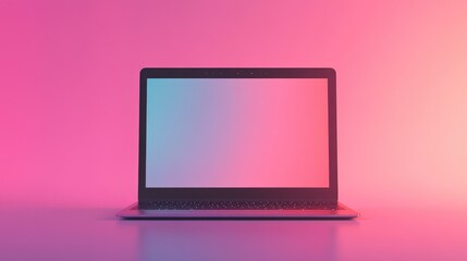 Wall Mural - Modern Laptop with Gradient Pink and Blue Background for Creative Technology and Work-from-Home Concepts