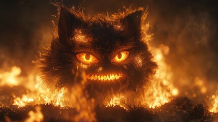 Canvas Print - Grinning Fiery Cat in Flames