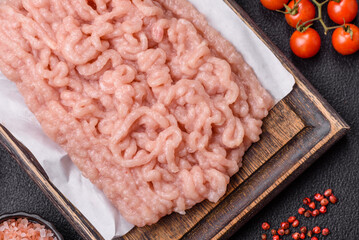 Wall Mural - Fresh raw chicken mince with salt and spices