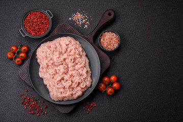 Fresh raw chicken mince with salt and spices