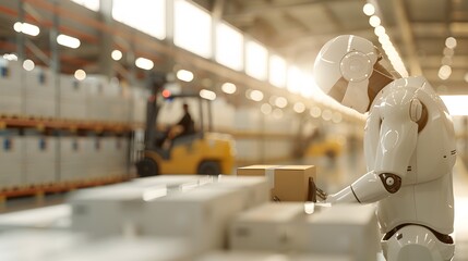 A robot works at a warehouse 