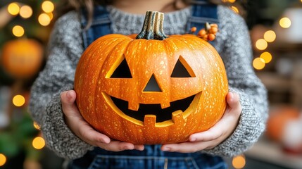 Canvas Print - Child Holding Jack-O'-Lantern