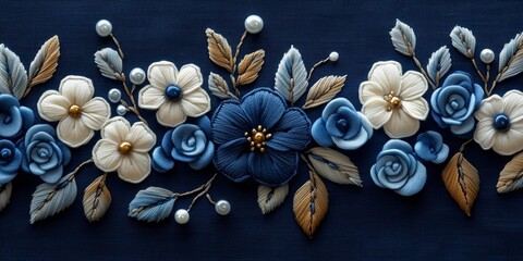 Poster - Artful Embroidery Design: Textured Linen with Indigo Accents, generative ai