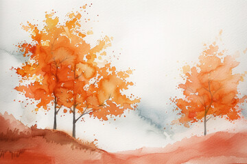 Wall Mural - A painting of three trees with orange leaves