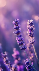 Wall Mural - Lavender flowers in bloom at sunset, close