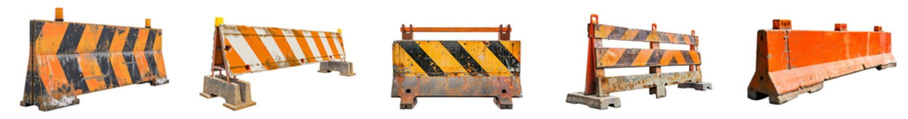 Pack of Under construction road barrier set isolated on transparent background