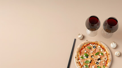 Wall Mural - slice of pizza with wine