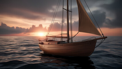 Wall Mural - Sailboat Sunset View Generative AI