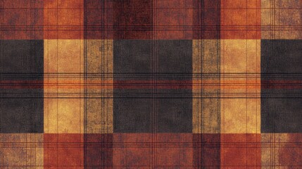 A classic plaid pattern in rich autumn colors, featuring deep reds, burnt oranges, and golds, perfect for a cozy, rustic look