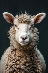 Poster - A detailed view of a sheep's face and body on a dark background