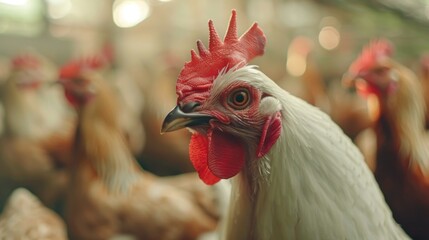 Sticker - Close-up shot of a chicken with vibrant red comb, suitable for farm or animal-related themes