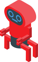 Canvas Print - Red robot standing with legs spread isometric icon, concept of artificial intelligence