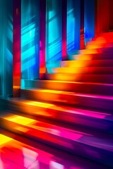 Wall Mural - A set of stairs with colorful lights in a building