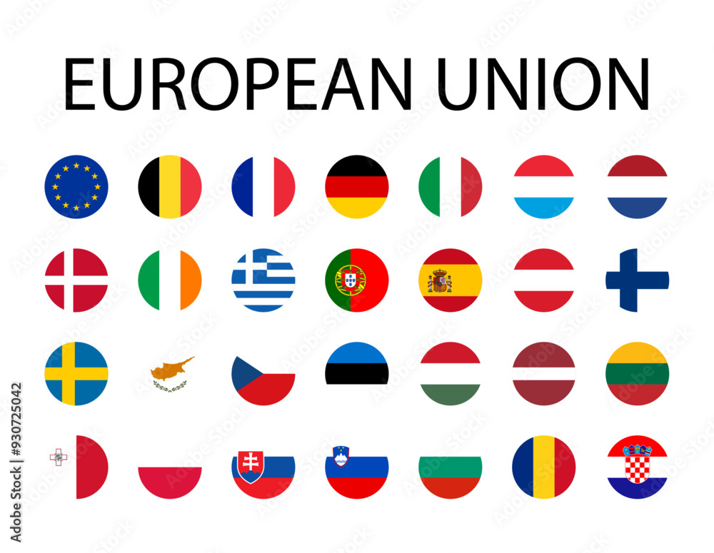 Round flags of European union countries Stock Vector | Adobe Stock