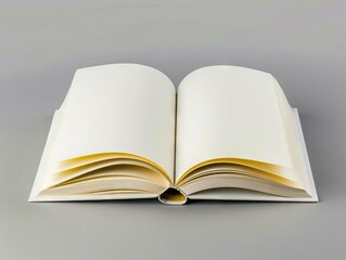 Poster - An open book on a gray surface with a yellow cover