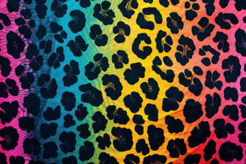 Colorful rainbow neon leopard animal print fabric background showing fashion textile