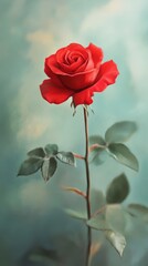 Canvas Print - Single red rose against a blurred pastel