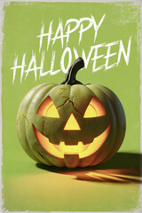 Wall Mural - horror pumpkin with happy halloween text poster design 