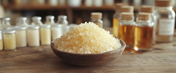 Wall Mural - Close-up of Crystallized Sugar in Wooden Bowl on Countertop