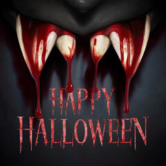 Wall Mural - flowing blood from vampire spines with happy Halloween text