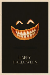 Wall Mural - pumpkin with minimal happy halloween text poster design with plain background 