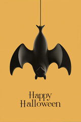 Wall Mural - black bat poster design with happy halloween text 