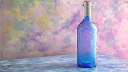 Wall Mural - Blue Glass Bottle with Pastel Background