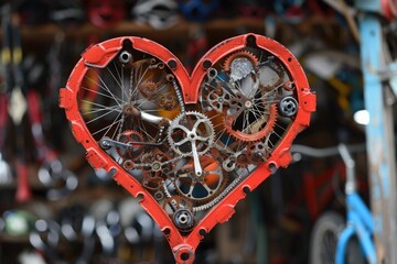 Wall Mural - A unique timepiece crafted from interlocking gears, forming the shape of a heart