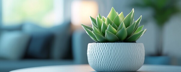 Poster - Green succulent plant in a textured white