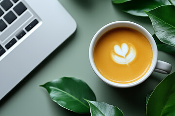 Simple, clean workspace with a laptop and a cup of coffee