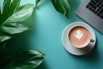 Simple, clean workspace with a laptop and a cup of coffee