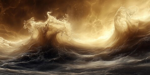 Wall Mural - Elegant Waves in Sepia Tones: A Charcoal Sketch, generative ai